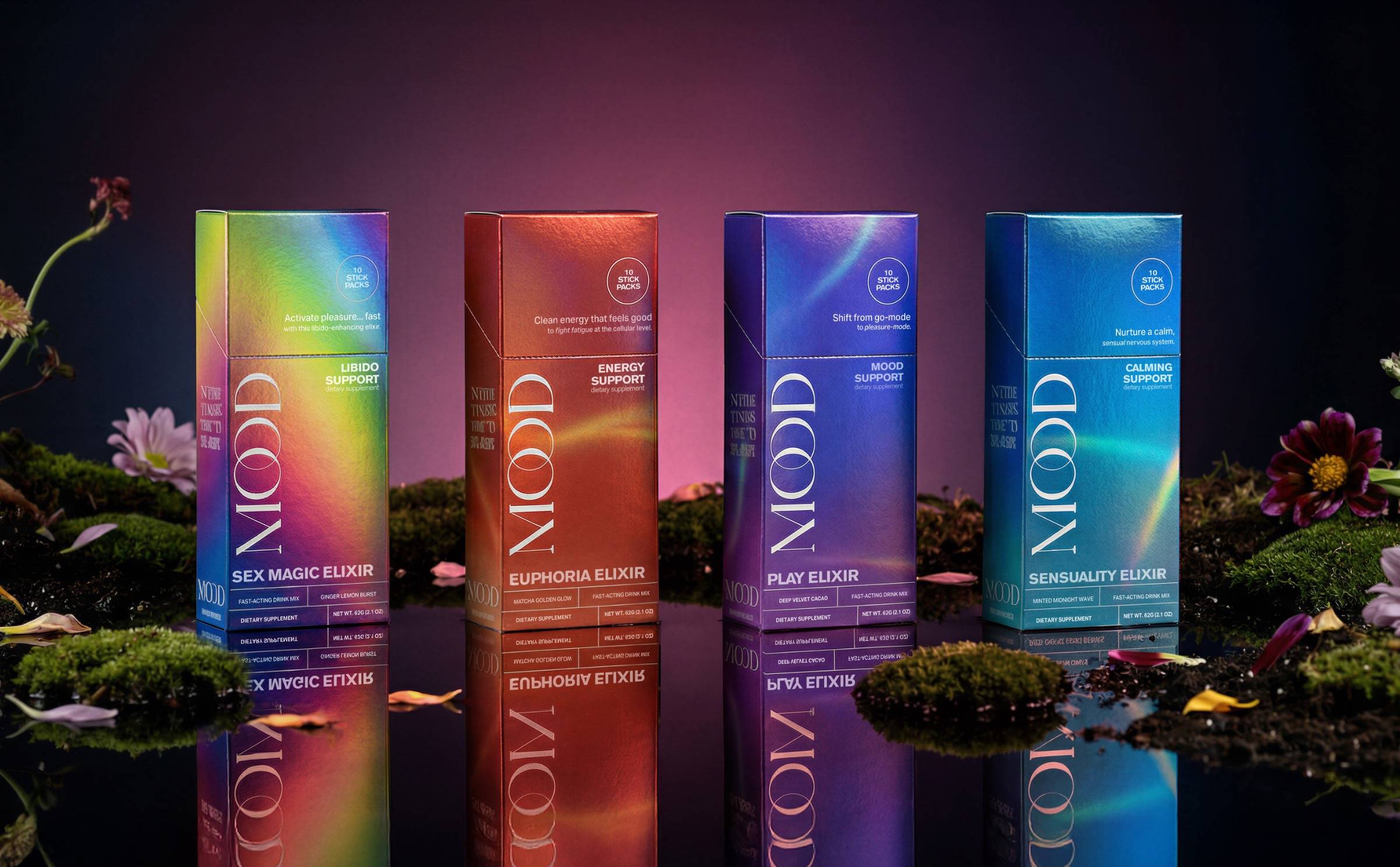 MOOD product range in colorful packaging.